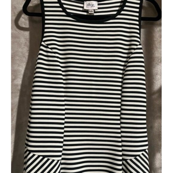 Beige by ECI Black White Striped Sleeveless Fit Flare Horizontal Diagonal Dress - Picture 3 of 12